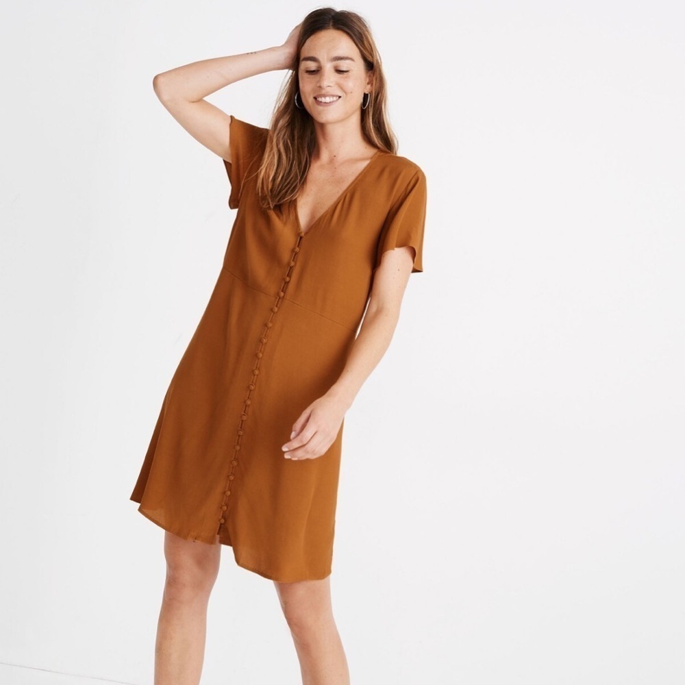 Madewell Golden Brown Button-Front Mini Dress